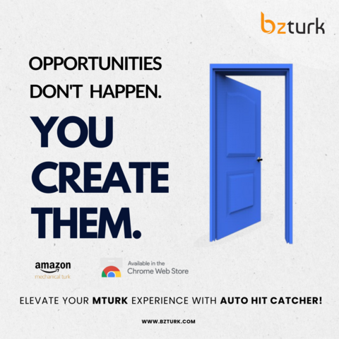 💡 OPPORTUNITIES DON'T HAPPEN. YOU CREATE THEM. 💡

Ready to elevate your MTurk game? 🚀 Say hello to Auto HIT Catcher! 🎯 This game-changing extension turbocharges your experience on Amazon Mechanical Turk, making every task a breeze. Don't just wait for opportunities, create them with Auto HIT Catcher! 💼💰

