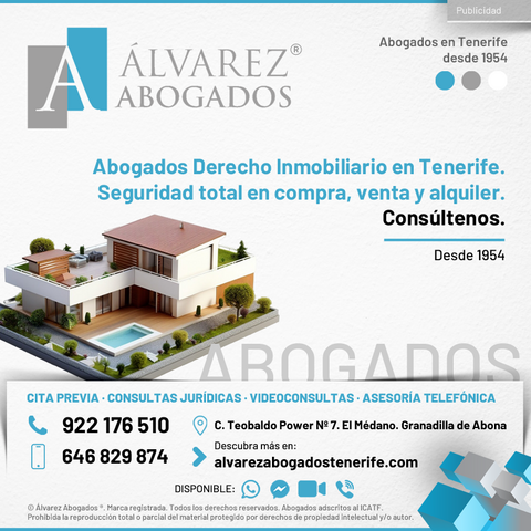 Abogados Derecho Inmobiliario en Tenerife. Seguridad total en compra, venta y alquiler. Abogado Inmobiliario Tenerife. Consúltenos ahora sin compromiso. Su tranquilidad es lo primero desde 1954.
