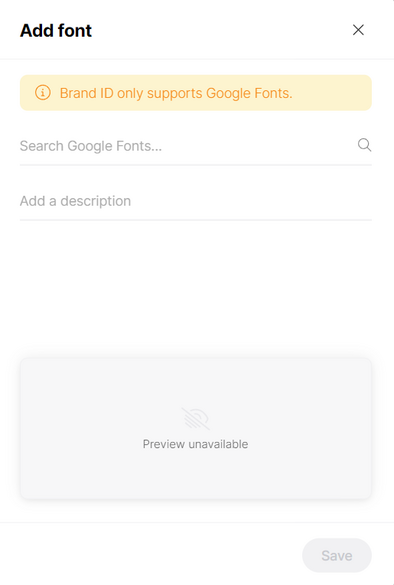 Brandfetch's 'Brand ID only supports Google Fonts.'