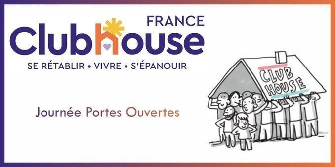 Clubhouse France Se rétablir, vivre, s'épanouir Journée Portes Ouvertes Dessus de personnes qui portent un toit de maison au dessus de leurs têtes.