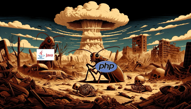 In this post-apocalyptic world, everything is destroyed, but PHP and Java survive the nuclear war like cockroaches. 
