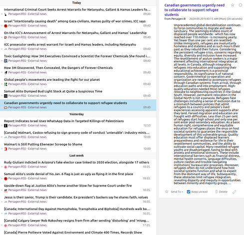 Pg-RSS external news feeds: Monday 2024-05-20
News/analytics re: abuses of wealth, power, influence

📱 1-col: https://persagen.com/rss/pg-extnews.m.xml
💻️ 2-col: https://persagen.com/rss/pg-extnews.xml
🌐 Click title to go to external news source

Updated throughout the day
Victoria, Persagen.com 🙏

#persagen #news #CurrentEvents #politics #wealth #power #influence #ideology #populism #CultureWars #discrimination #HumanRights #LGBTQ+ #justice #climate #environment #capitalism #inequality #SocialJustice

Image: Pg-RSS news feed