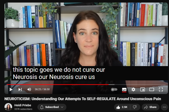 https://www.youtube.com/watch?v=kkfK3Ef2wYo
NEUROTICISM: Understanding Our Attempts To SELF-REGULATE Around Unconscious Pain

36,895 views  17 May 2024
Videos Referenced: 
  

 • Emotional Neglect: Healing From The H...  
  

 • Toxic Shame: How It Leads To Chronic ...  
  

 • Emotional Self-Containment: What It I...