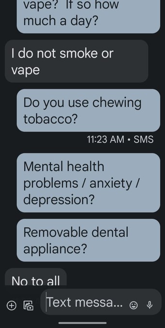 Child denying doing any sort of legal drugs via text.