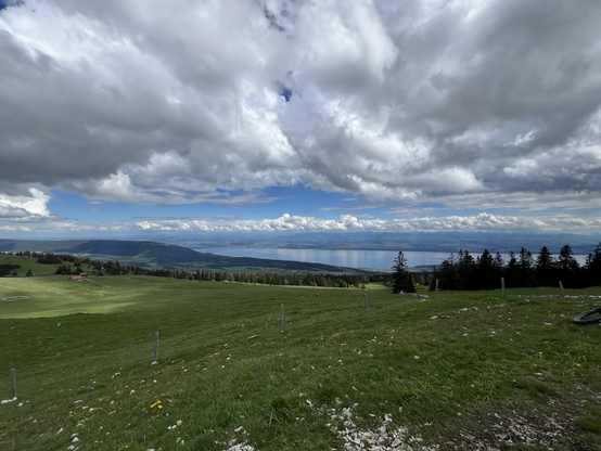 Vue from mount racine over lake Neuchatel to the swiss alps.