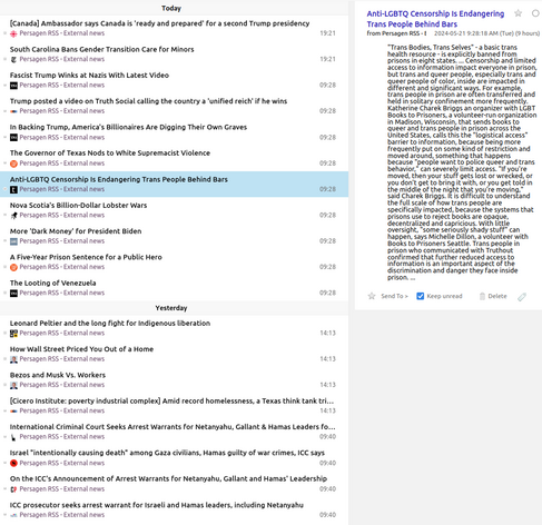 Pg-RSS external news feeds: Tuesday 2024-05-21
News/analytics re: abuses of wealth, power, influence

📱 1-col: https://persagen.com/rss/pg-extnews.m.xml
💻️ 2-col: https://persagen.com/rss/pg-extnews.xml
🌐 Click title to go to external news source

Updated throughout the day
Victoria, Persagen.com 🙏

#persagen #news #CurrentEvents #politics #wealth #power #influence #ideology #populism #CultureWars #discrimination #HumanRights #LGBTQ+ #justice #climate #environment #capitalism #inequality #SocialJustice

Image: Pg-RSS news feed