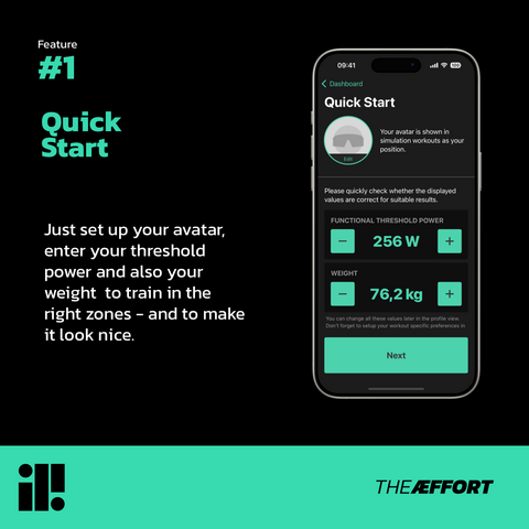 Same text as in the toot on the left hand side. On the right hand side there’s a screenshot of the quick start screen showing setup of functional threshold power and weight.