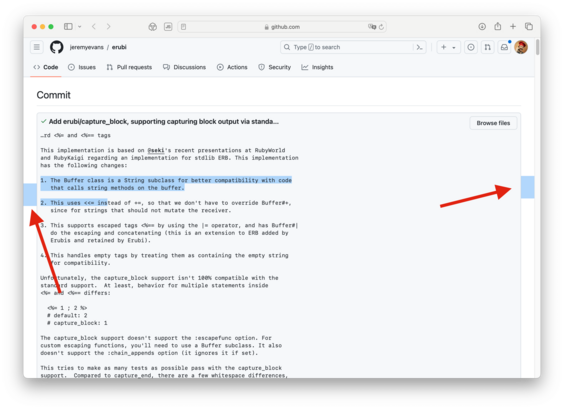 Highlighting text on a commit message on GitHub