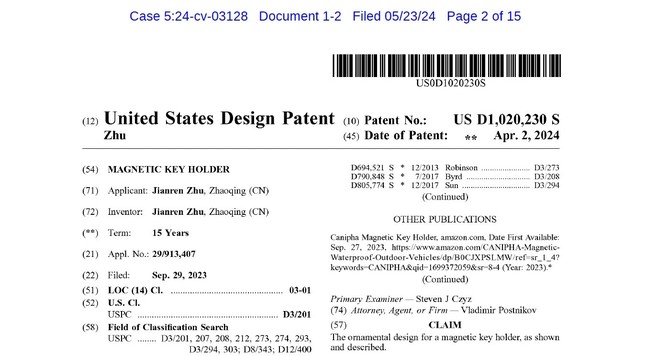 attached patent: D1,020,230