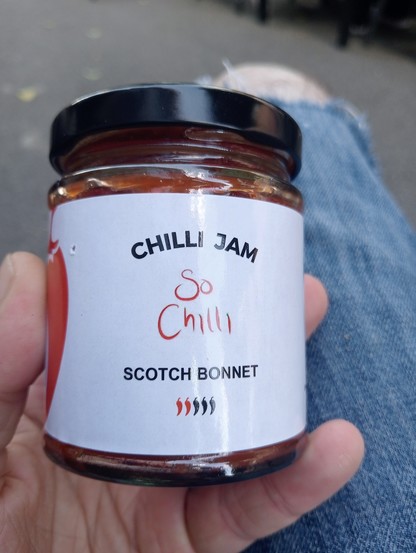 A jar of Scotch Bonnet Chilli Jam from Morden, South London