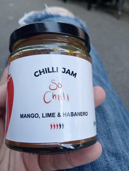A jar of Mango, Lime and Habañero Chilli Jam from Morden, South London