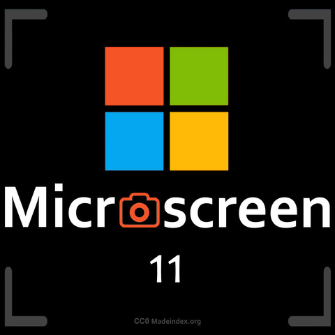 A satire combination of the Windows 11 & Microsoft Logos, changed to Microscreen with a camera instead of the o and a screenshot border around the logo.