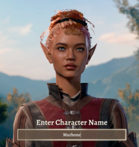 The last page of the character customizer, showing the character’s name is “Murhone.” From “murder hobo.”
