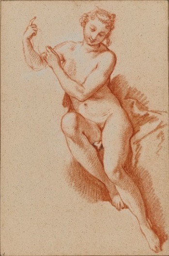 Original drawing of the same woman done in red chalk