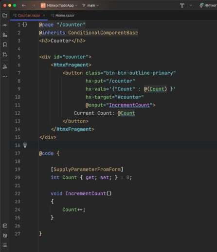 Code for a counter component
