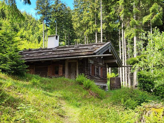 A serene scene of a log cabin nestled in the lush green woods is captured in this image. The cabin is surrounded by tall trees, a carpet of vibrant green grass, and a clear blue sky above. The cabin itself is a charming wooden structure with a chimney, blending seamlessly into its natural surroundings. The peaceful rural setting evokes a sense of tranquility and simplicity. The image conveys a feeling of rustic beauty and seclusion, inviting viewers to imagine a quiet retreat in the heart of na…