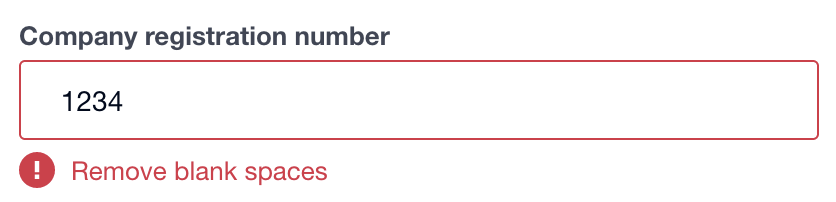 A text input in a web form with a validation error suggesting the user remove blank spaces.