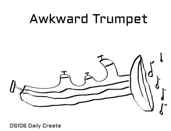 Silly sketch of an 'Awkward Trumpet,' with curves in the design, using a scribble as a start point