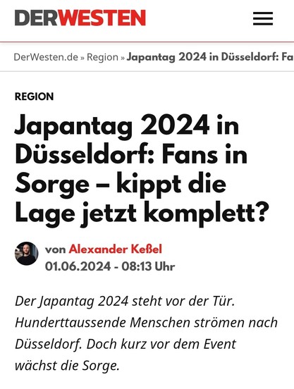 Screenshot von "Der Westen".de mit der Headline: Japantag - Fans ins Sorge: Kippt die Lage jetzt komplett?