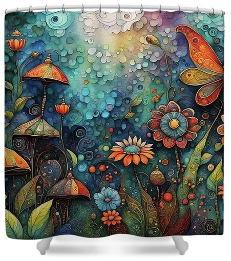 Vibrant AI-generated shower curtain with colorful flowers and butterflies in a whimsical garden setting.
Image at: 
https://beautifulsunphotography.com/featured/enchanted-blossoms-deb-beausoleil.html?product=shower-curtain
See more art & blog at:
https://beautifulsunphotography.com/
https://debbeautifulsunphotography.com/
https://www.zazzle.com/store/beautifulsun_designs
https://debbeausoleil.com