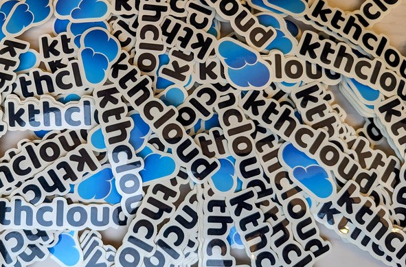 Pile of kthcloud stickers
