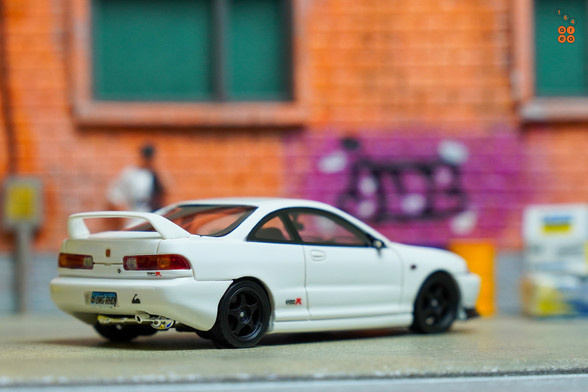 A right side of Honda Integra Type R (DC2) Spoon Sports by Nice Auto in 1:64 scale with 1:64 figure on AREA 164