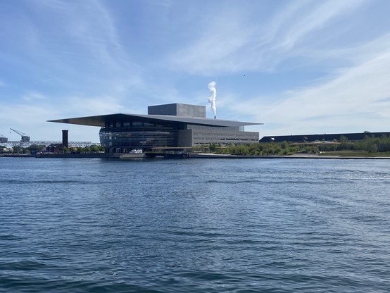 Opera house , modern architecture, from afar, waterfront 