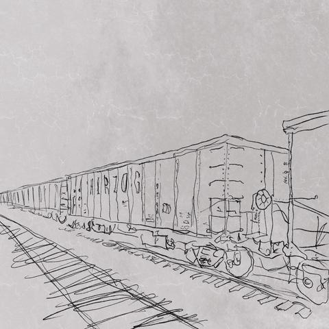 Sketch of train boxcars.