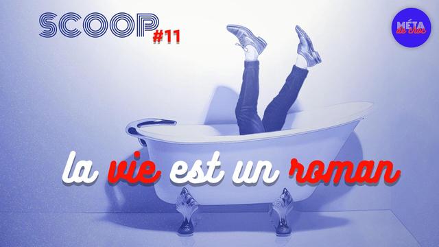 Une personne tombe dans une baignoire. On ne voit plus que ses jambes. L’illustration représente des annonces renversantes et inédites du podcast Méta de Choc en juin 2024.