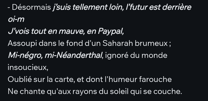 extrait du montage de textes issus d'une chanson de rap et d'un poème