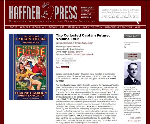 Screenshot der Website von Haffner Press mit der Ankündigung des 4. und letzten Bandes der "The Collected Captain Future"-Reihe... Leider ist Band 4  noch nicht erschienen.