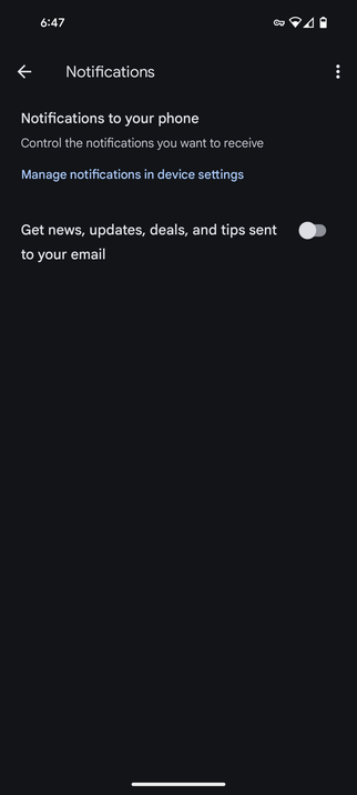 The Notifications settings in the Google Fi Wireless Android app. It no longer has redundant toggles and defers to the Settings app.