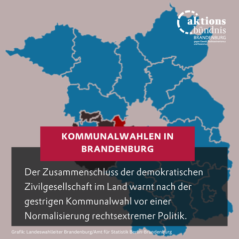 Kommunalwahlen in Brandenburg - Der Zusammenschluss der demokratischen Zivilgesellschaft im Land warnt nach der gestrigen Kommunalwahl vor einer Normalisierung rechtsextremer Politik.