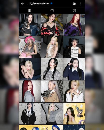 screenshot of the dreamcatcher instagram account. several artist pictures were posted today.