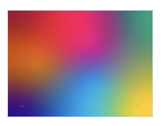 An example of a 2D gradient. It has 7 colours all blending together evenly within a rectangle.