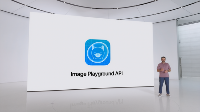 Screenshot of presented staying in front of screen saying “Image Playground API”