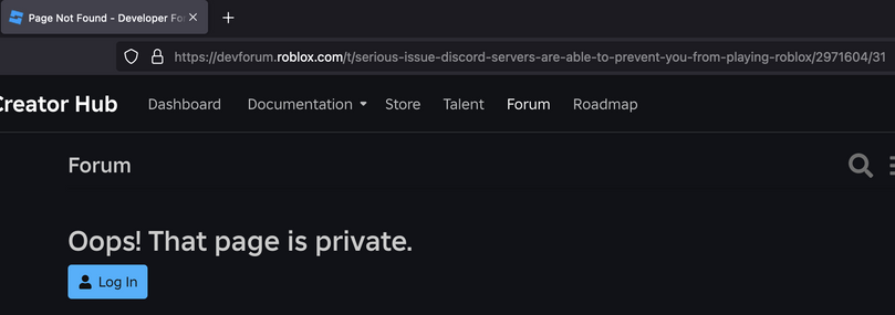 https://devforum.roblox.com/t/serious-issue-discord-servers-are-able-to-prevent-you-from-playing-roblox/2971604/31

"Oops! That page is private."