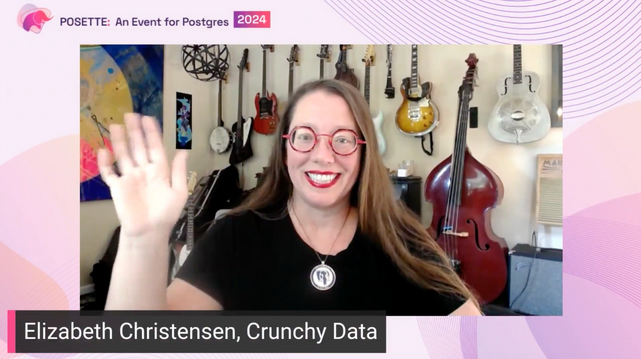 Screenshot of Elizabeth Christensen on her talk at POSETTE: An Event for Postgres