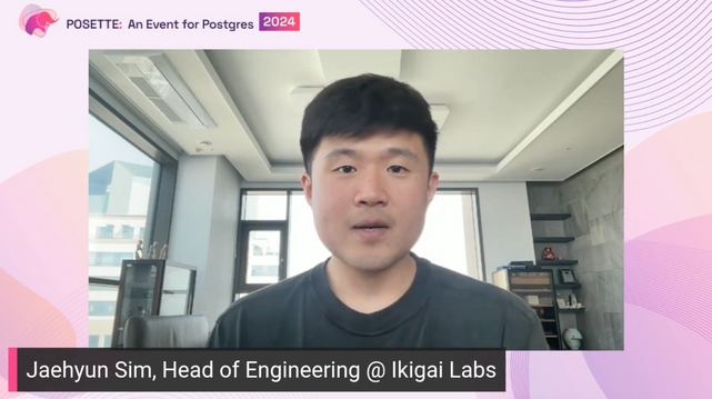 Screenshot Jaehyun Sim's talk on POSETTE: An Event for Postgres 2024