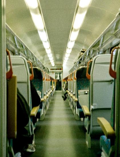The view down a train car, photographed on wolfen color NC500 film