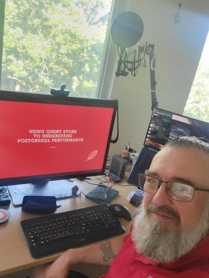 Selfie of Grant Fritchey recording his talk at POSETTE: An Event for Postgres 2024