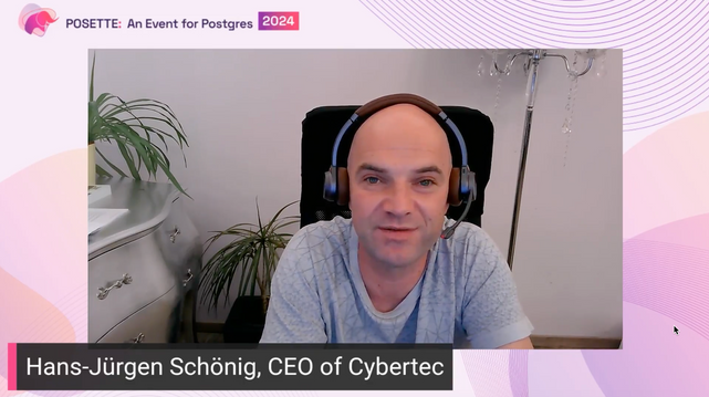 Screenshot of Hans-Jürgen Schönig's talk during POSETTE: An Event for Postgres 2024