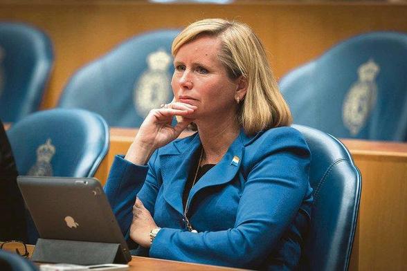 Reinette Klever in de Tweede Kamer met een opgespeld Prinsenvlaggetje