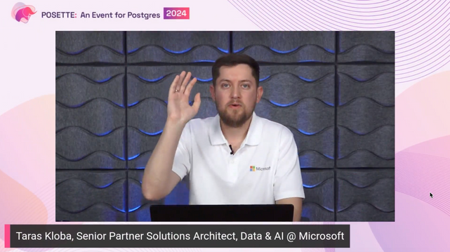 Screenshot of Taras Kloba's talk at POSETTE: An Event for Postgres 2024