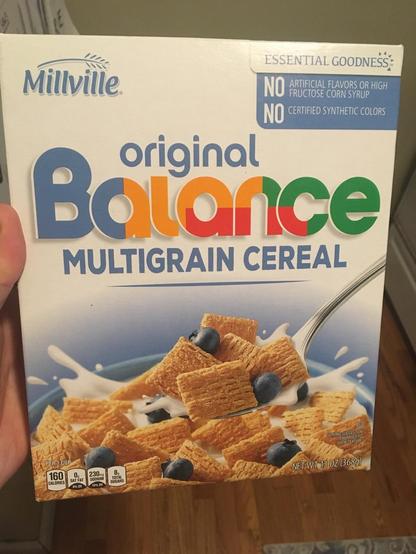 A box of breakfast cereal, labeled “Original Balance Multigrain Cereal”