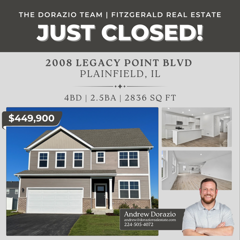 2008 Legacy Point Blvd in Plainfield, IL closed. Buyers agent: Andrew Dorazio of The Dorazio Team at Fitzgerald Real Estate
