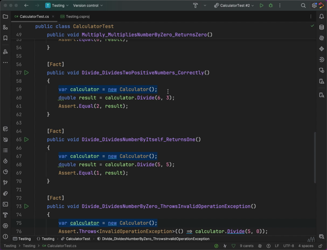 Refactoring system under test to the class level in a unit test using JetBrains Rider shortcuts and features.