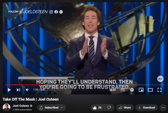 25,162 views  11 Jun 2024  LAKEWOOD CHURCH
Watch the full video here:    • Take Your Image Off The Throne | Joel...  

🛎Subscribe to receive weekly messages of hope, encouragement, and inspiration from Joel! http://bit.ly/JoelYTSub 

Follow #JoelOsteen on social:
Twitter: http://Bit.ly/JoelOTW
Instagram: http://BIt.ly/JoelIG
Facebook: http://Bit.ly/JoelOFB#LakewoodChurch