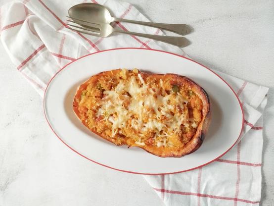 Calabaza rellena sin gluten, sin leche, sin huevo y vegana.