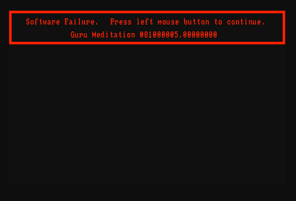 With blinking frames, the best was that many time it was recoverable and just press the mouse button and you could continue, most likely the program had crashed, but not always.
(Image: toastytech.com)